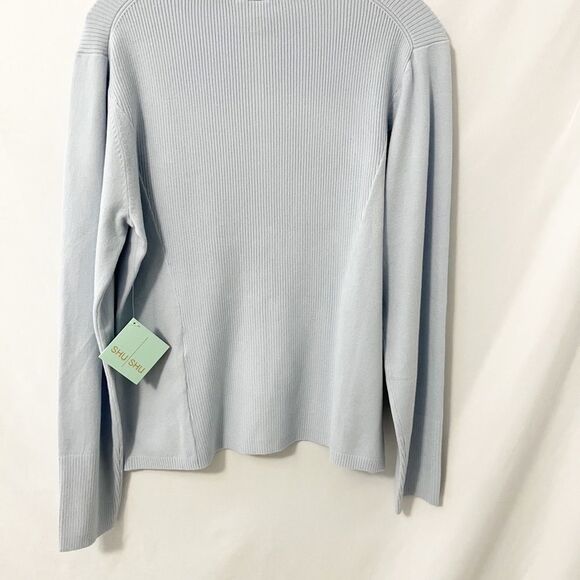 Shu Shu Winter Blue Zip Front Sweater Cardigan Size L - Picture 3 of 5